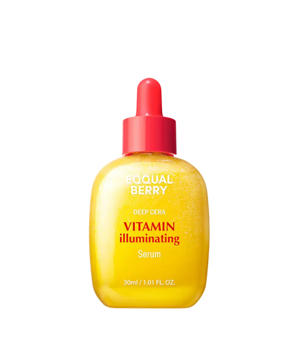 Yellow serum bottle with red cap on a white background